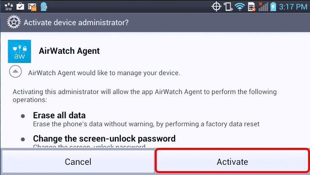 Activate Device Administrator on Android You should now see the "Activate device administrator" screen