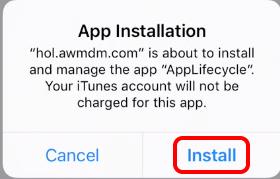 Install the app Click on Install to accept OS prompt for installing the internal app.