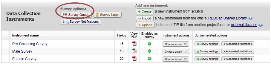 WHERE TO ENABLE SURVEY QUEUES To enable the Survey Queue for surveys in a REDCap project, navigate to the