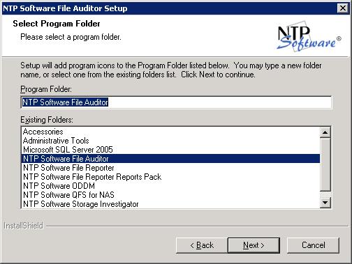 10. In the Select Program Folder dialog box, select the program folder to host the NTP