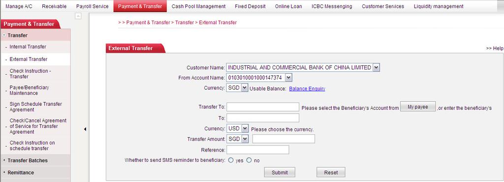 Ⅵ EXTERNAL TRANSFER 6 RAFFLES QUAY #23-01, SINGAPORE 048580 Click Payment & Transfer Transfer External Transfer : Note: 1.