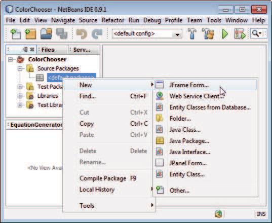 I.3 Building acolorchooser 1433 Creating a New Project Begin by opening a new NetBeans project. Select File > New Project.