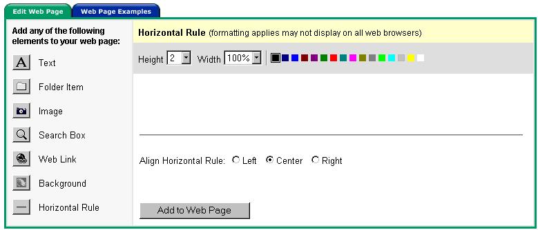 Adding Horizontal Rules You may include horizontal rules on your page. This will enable you to set breaks throughout the page. To add a horizontal rule: 1.