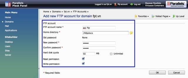 5. Quản lý tài khoản FTP: Để quản lý tài khoản ftp trên host, bạn thực hiện theo các bước sau. a) Ở màn Hình4, click vào your-domain.com, tìm mục Files, click vào FTP Accounts.
