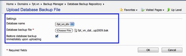 Hình 6: Lựa chọn restore/backup/download database Hình 7: Restore database 2.3.