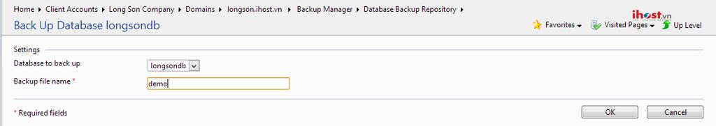 Backupdatabase trên server: Để thực hiện việc backup một database hiện có trên server, ta thực hiện như sau: Vào lại Database Backup Repository Ta chọn mục Back up.