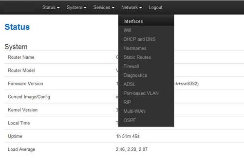 To configure any relevant interface, go to the top menu, select Network -> Interfaces.