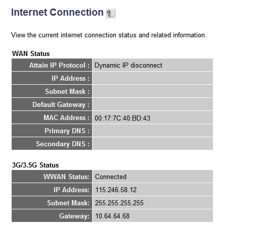 3-4-2 Internet Connection Status You can use this function to know the status of current Internet connection.