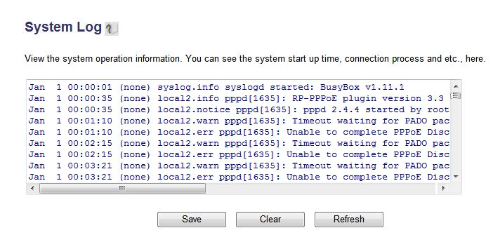 3-4-4 System Log All important system events are logged. You can use this function to check the event log of your router.