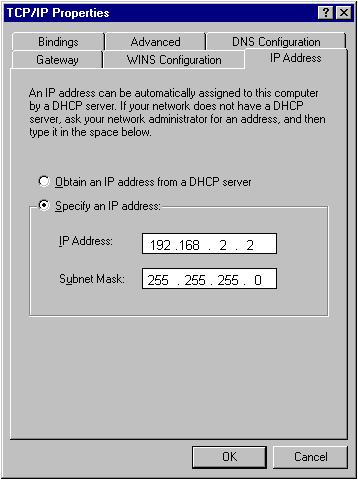 2. Select Specify an IP address, then input the following settings in respective field: IP