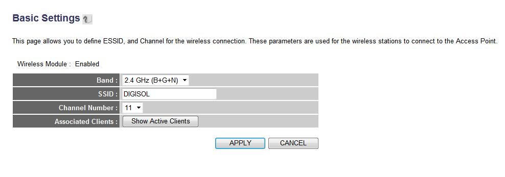 2-7-1 Basic Wireless Settings Please click Basic Settings, and the following message will be displayed on your web browser: Here is the description of every setup item: Parameter Description Band