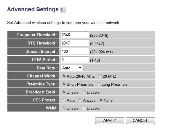 2-7-2 Advanced Wireless Settings This router provides some advanced control of wireless parameters, if you want to configure these settings, please click Advanced Settings menu on the left of web