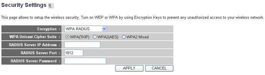 After you finish WPA Pre-shared key setting, please click Apply button and the following message will be displayed on your web browser: Please click Continue to go back to previous setup menu; to