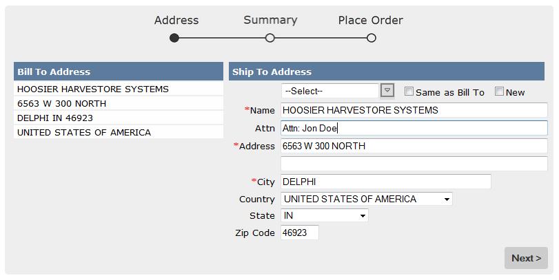 12 OF 29 Address On the Address checkout screen, you will see the default Ship To address for
