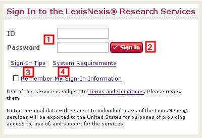 SIGNING-IN Establish an Internet connection and enter address www.lexisnexis.com/hk/legal. 1. Type your User ID and Password. 2. Click. 3.