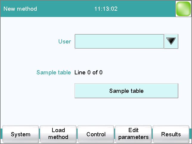 20 Sample table The display will show the number of determinations already carried out and the total number of sample lines containing data. The sample table is still empty in this example.