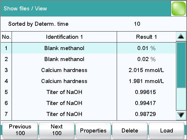 23 Results and more determination data In the Show files / View dialog you can depict the individual determinations in greater detail.