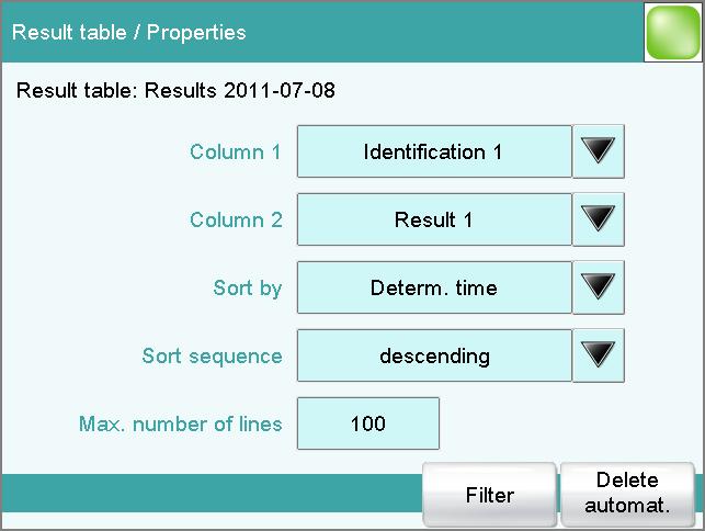25 Result table [Delete] [Details] Delete the selected line from the result table. Display details concerning the selected determination.