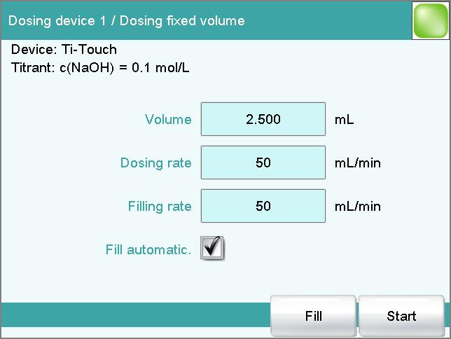 27.3 Dosing You can dose a particular volume with the [Dosing fixed vol.] function.