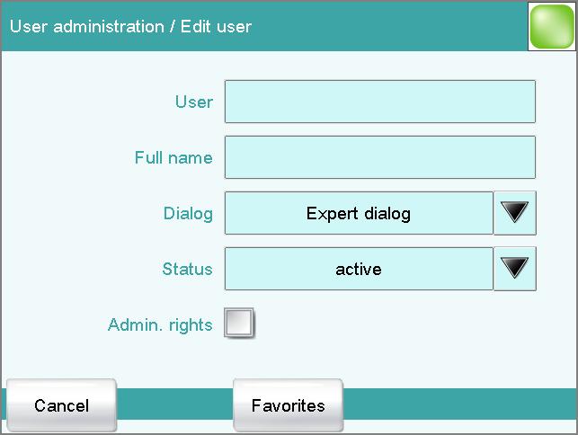 7.3 User administration [Login options] [Create ID profile] [New] [Delete] Operation without login function: If you work without the login function, the users whose names are entered in the list can