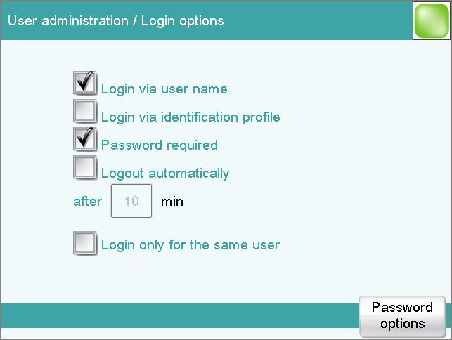 7 System settings 7.3.3 Defining login options Main dialog: System System settings User admin.