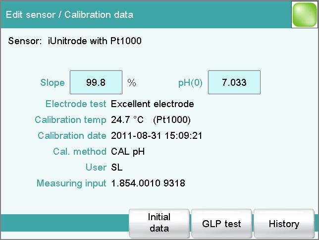 10.4 Calibration data (for ph electrodes only) Action of the action which is carried out when the time interval has expired.