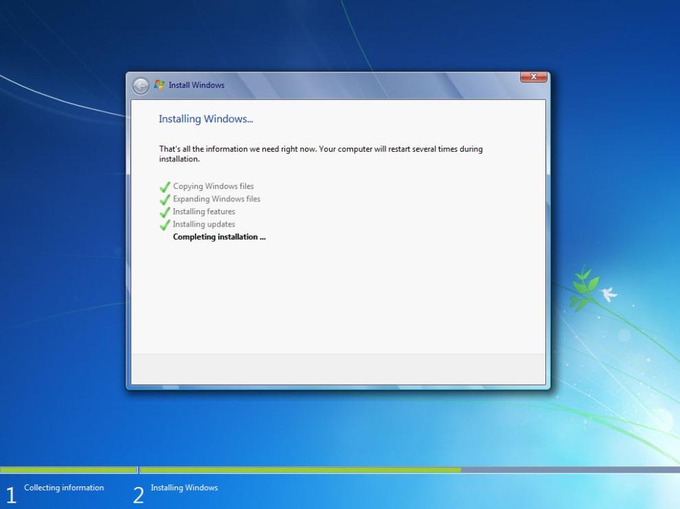 f. The Installing Windows window opens. Windows may reboot a few more times.