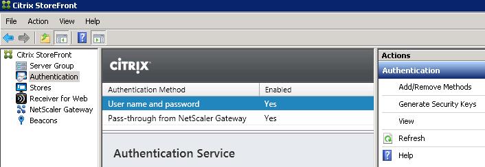 Enable the Pass-Through Authentication Service By default, during the initial configuration of StoreFront, only Explicit and NetScaler Access Gateway pass-through authentications are enabled.