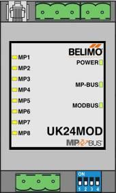 Connecting the PC-Tool for parameterisation of the MP/MFT(2) actuators The MP network can be scanned, actuators can be addressed and actuator-specific parameters (e.g. running time) can be readily adjusted with the Belimo PC-Tool.