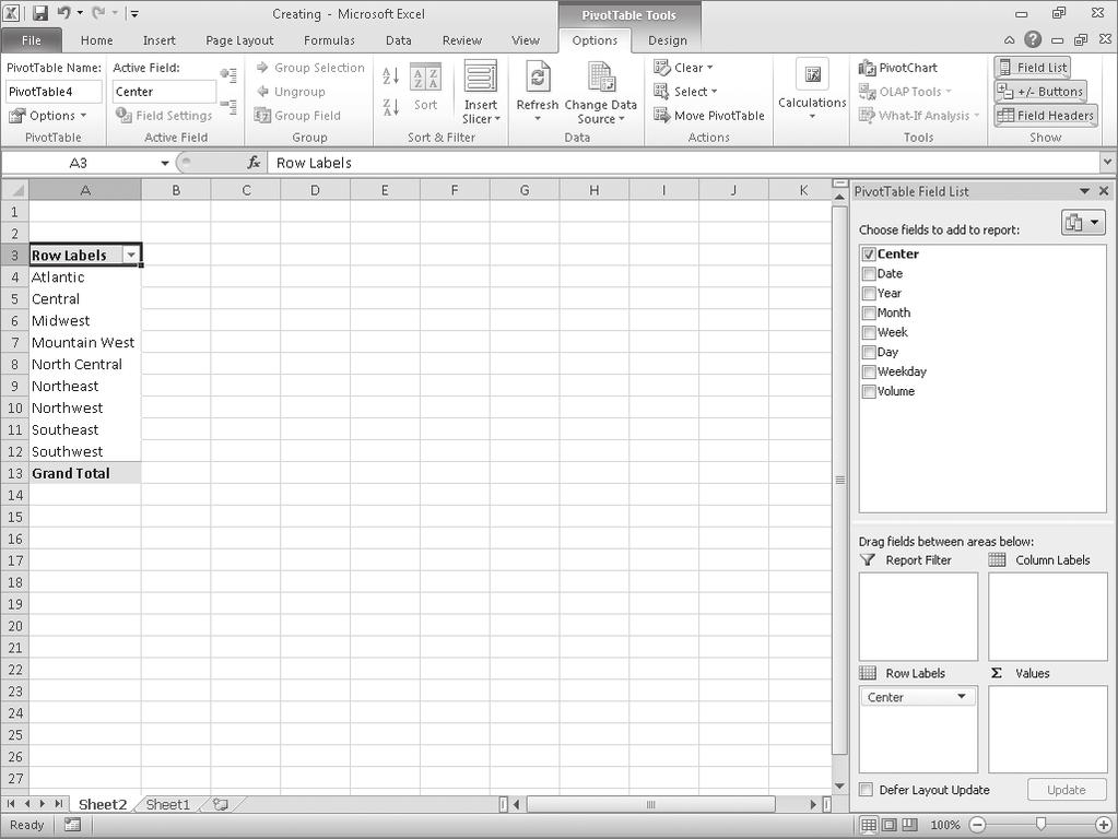 220 Chapter 9 Creating Dynamic Worksheets by Using PivotTables In this exercise, you ll create a PivotTable by using data from a table, add fields to the PivotTable, and then pivot the PivotTable.