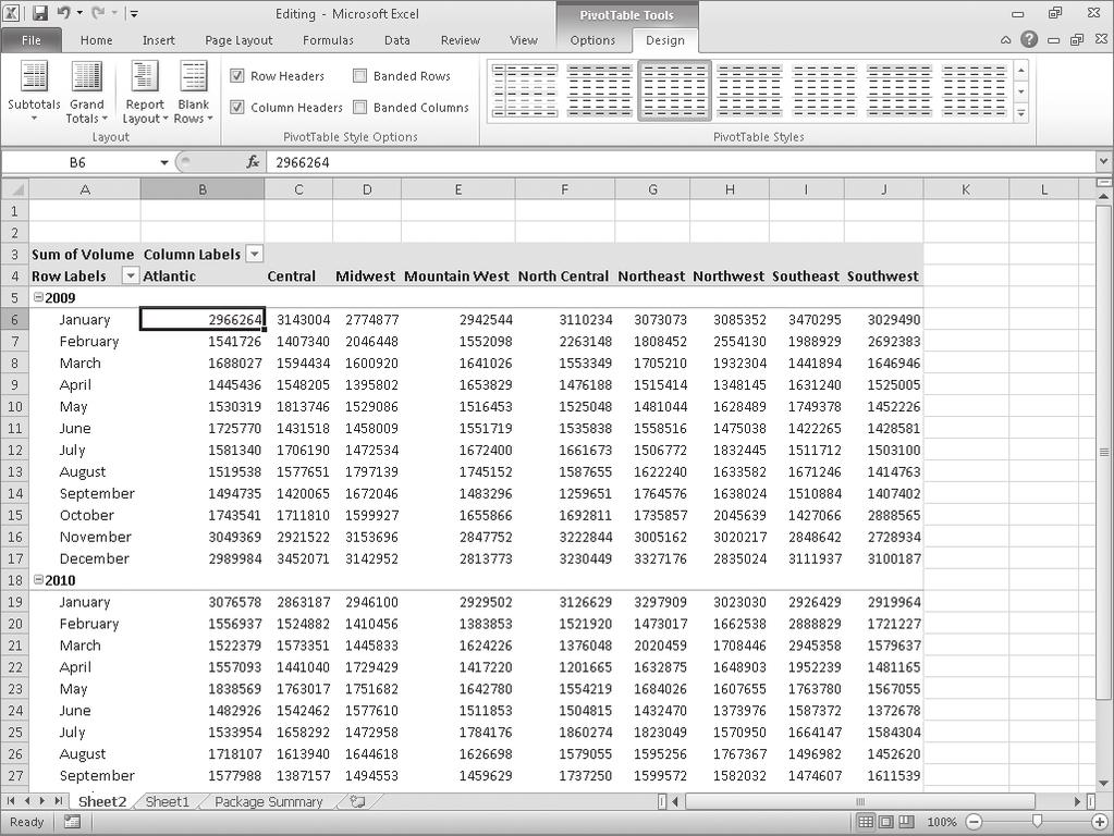 Editing PivotTables 239 In this exercise, you ll rename a PivotTable, specify whether subtotal and grand total rows will appear, change the PivotTable summary function, display each cell s