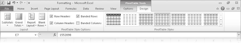 Formatting PivotTables 249 The Format Cells dialog box closes, and your format appears in the