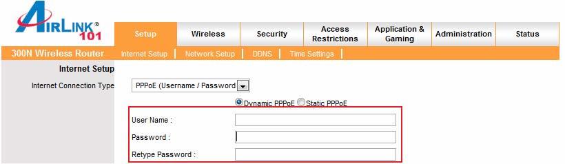 DSL For DSL users, follow the steps below to configure the router. Step 1 Select PPPoE from the drop-down menu. Step 2 Enter your username and password provided by your ISP.
