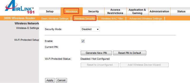 6.2.2 Wireless Security You can configure wireless security such as WEP or WPA encryption on this screen.
