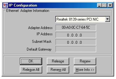 Step 8 After your IP address is released, click Renew. You should get an IP address of 192.168.1.x (where x is a number between 2-254).