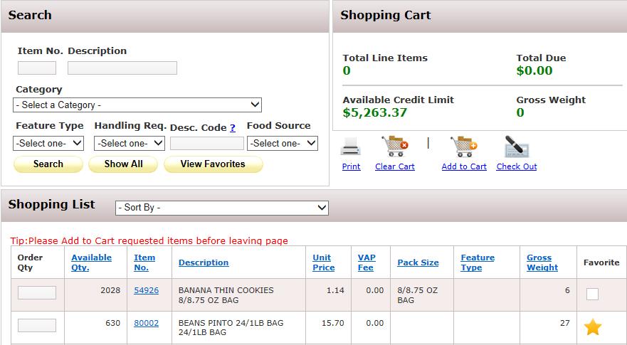 If you do not click Add to Cart before moving to the next page, the items will not be added to your order.