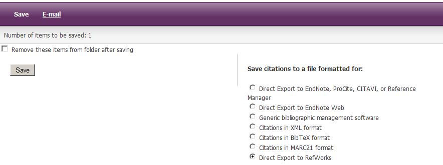 3. Select the Direct Export to Refworks option and Save. 6.