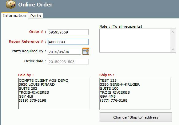 Order Parts Online Ordering Steps Order: Information and ordered parts.