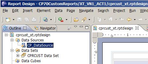 Customize a Report Template in Eclipse To change the Costpoint data source, complete the following steps: 1. Right-click CP_DataSource in the Outline view, and click Edit on the shortcut menu.