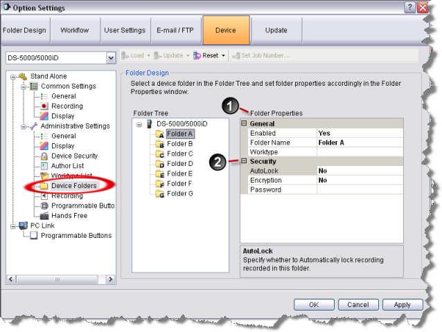 Administrative Settings DEVICE FOLDERS Options: Folder Configuration on the DS5000 series: DS5000 offers two types of recording media: SD and Micro SD.