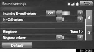Sound settings SCREEN The call and ringtone volume can be adjusted.