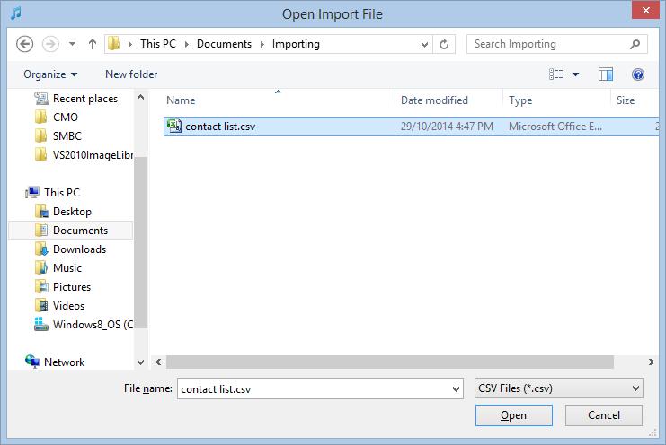Here's our sample data (viewed in Excel) To import these contacts into the system, in the menu select "File Import