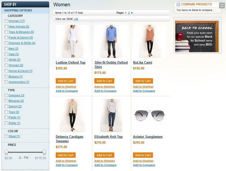 2.2.4 Layered Navigation Search results are displayed in layered navigation based on multiple attributes of different products. Enables customers to shop by multiple attributes in a category.