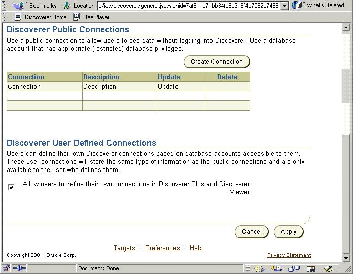 How to create a public connection for access to the Video Tutorial Workbook Figure A 28 General Discoverer Configuration page 4.