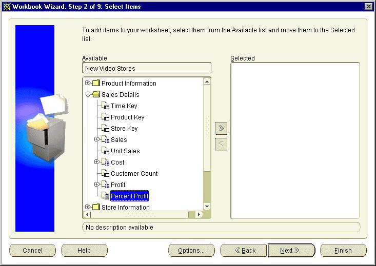 Lesson 7: Customizing items Figure 8 22 Workbook Wizard - displaying the Percent Profit item in Discoverer Plus The above figure shows the calculated item Percent Profit, created in Discoverer