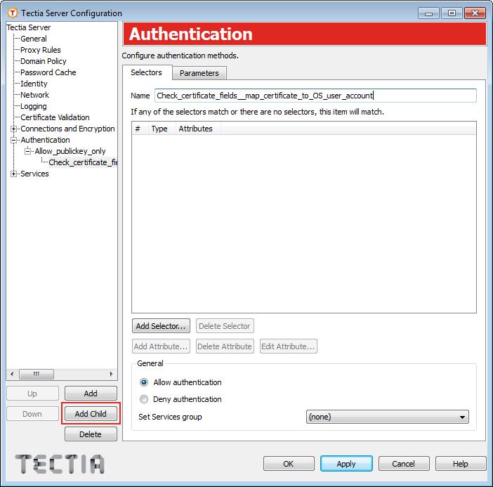 9. Create a child authentication group which will be used to check certain fields from the end user's certificate.