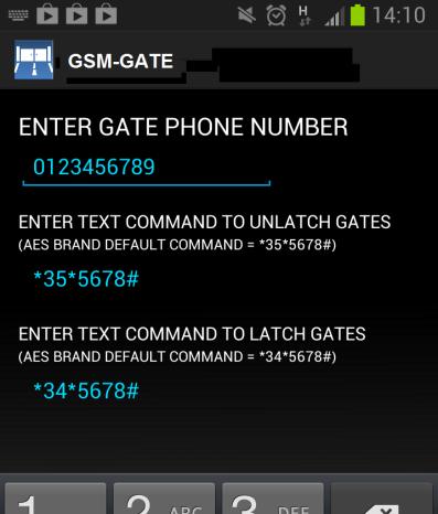 Enter the code on your telephone to activate the door or gate (default code 5678 shown).