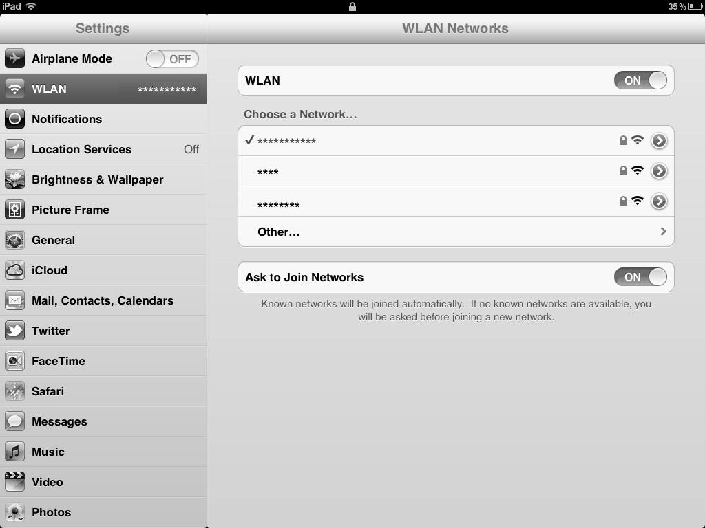 Example 3: Connecting to a Tablet Computer (for example, ipad) through Wi-Fi 1. Touch Settings > WLAN to turn on WLAN. 2.
