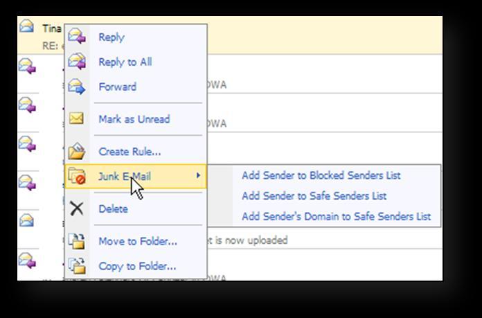 Outlook 2007 Mail Page 11 Message Options Additional options for messages are available from the context menu.