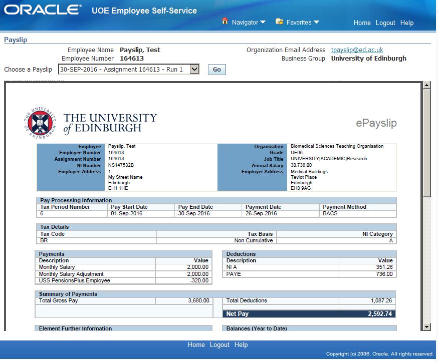 When you enter Online Payslips, the current months payslip will show on screen by default. The scroll bar lets you view the payslip in full. Known Issue: This viewer is a PDF viewer.
